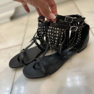 Saint Laurent black studded fringe sandals very good condition